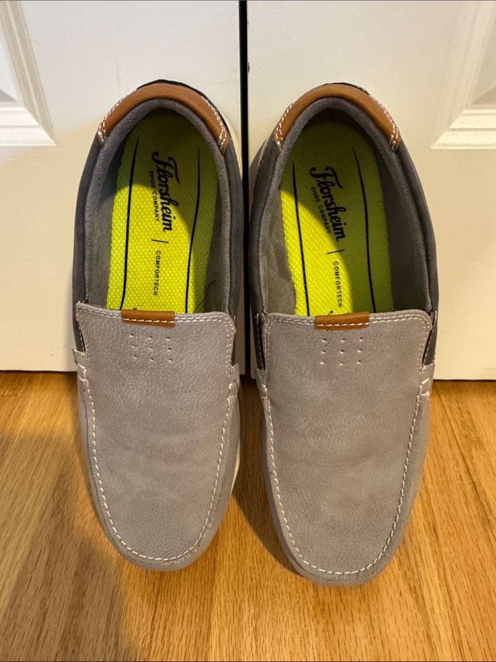 Florsheim Grey Suede Slip-On Loafers with Brown Accents
